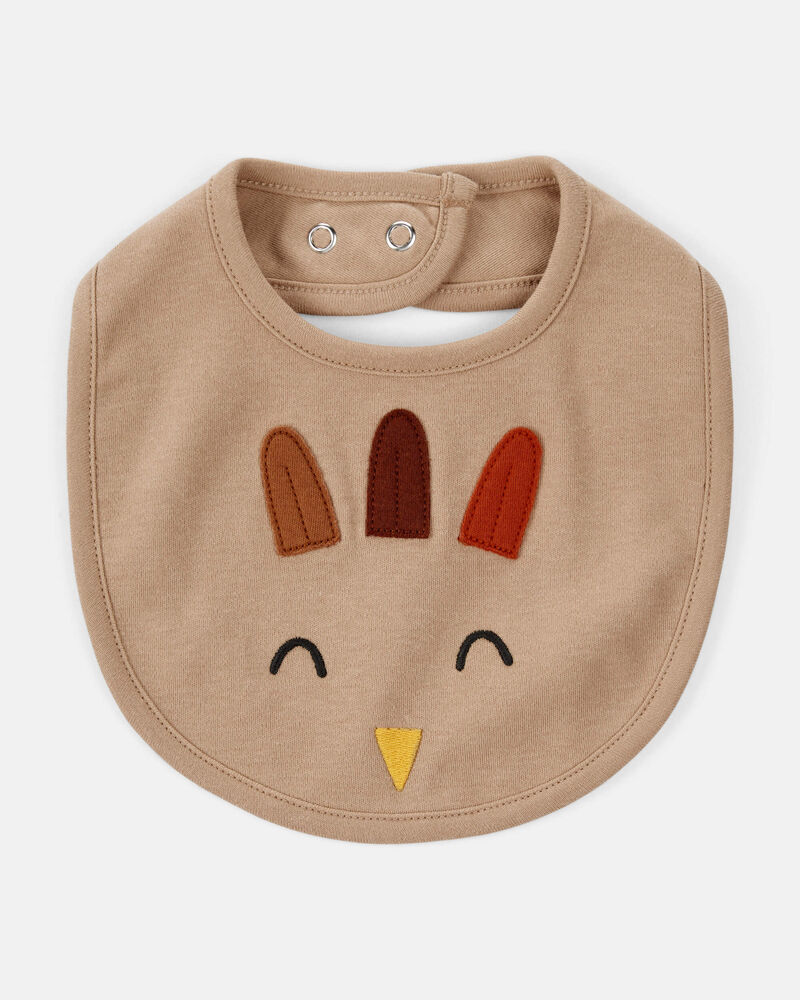 Baby Thanksgiving Turkey Cotton Bib - Brown, image 1 of 3 slides