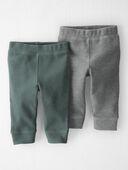 Sugar Pine, Snowy Gray - Baby 2-Pack Waffle Knit Pants Made With Organic Cotton