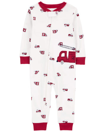 1-Piece Firetruck 100%  Cotton Footless Pajamas, 