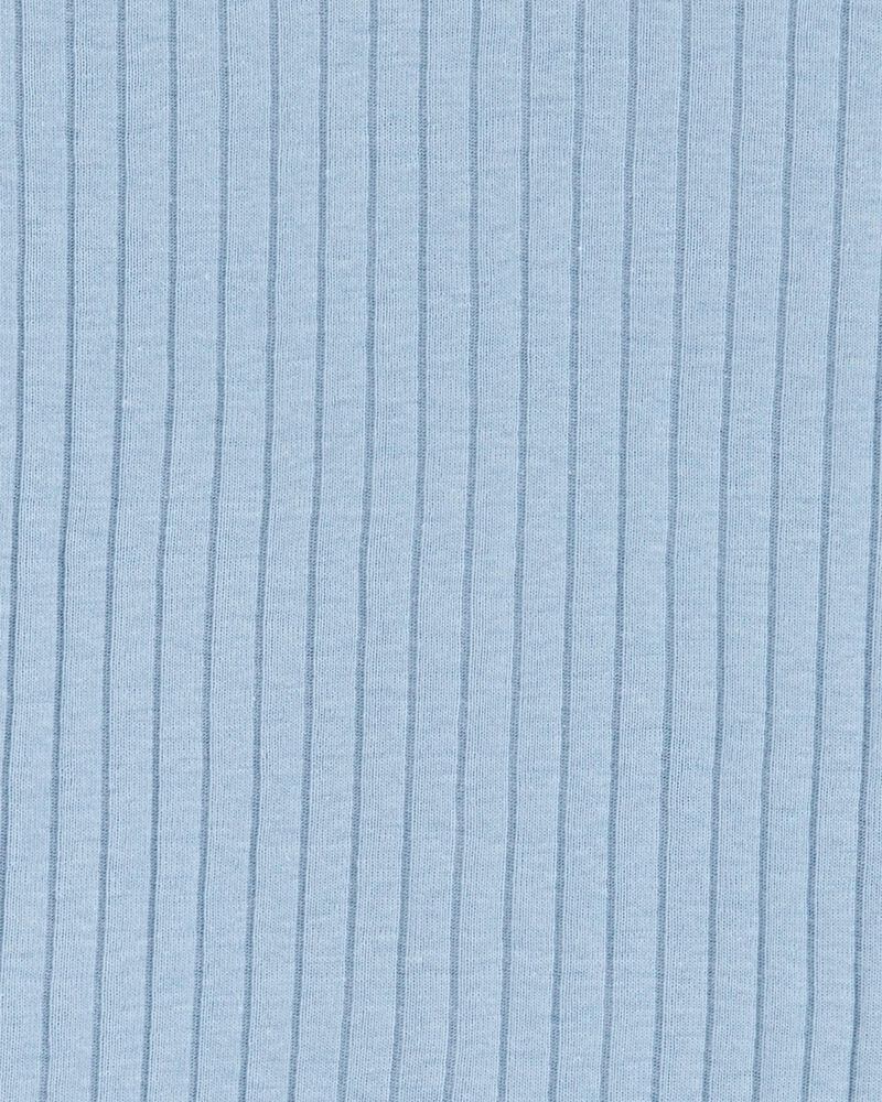 Kid Solid Ribbed Cotton Blend 2-Piece Pajamas - Blue, image 2 of 3 slides