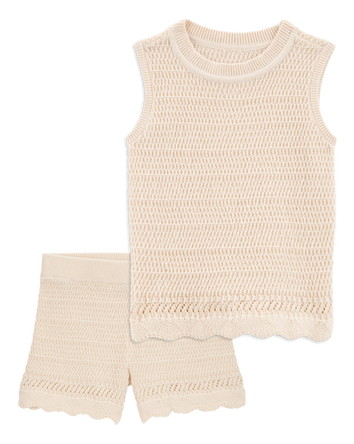Toddler 2-Piece Crotchet Knit Tank & Shorts Set - Ivory
, 