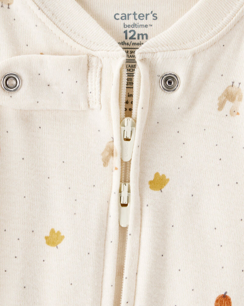 Toddler Thanksgiving Print 100% Cotton Long-Sleeve 2-Way Zip Footed 1-Piece Pajamas - White, image 2 of 4 slides