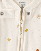 Toddler Thanksgiving Print 100% Cotton Long-Sleeve 2-Way Zip Footed 1-Piece Pajamas - White, image 2 of 4 slides