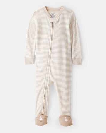 Toddler Boy Rhino 100% Cotton Long-Sleeve 2-Way Zip 1-Piece Pajamas - Ivory, 