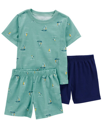 Toddler 3-Piece Sailboat Loose Fit Pajama Set, 