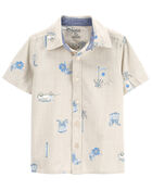 Baby Seaside Print Button-Front Chambray Shirt, image 1 of 3 slides