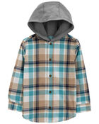 Kid Plaid Hooded Button-Front Shirt, image 2 of 4 slides