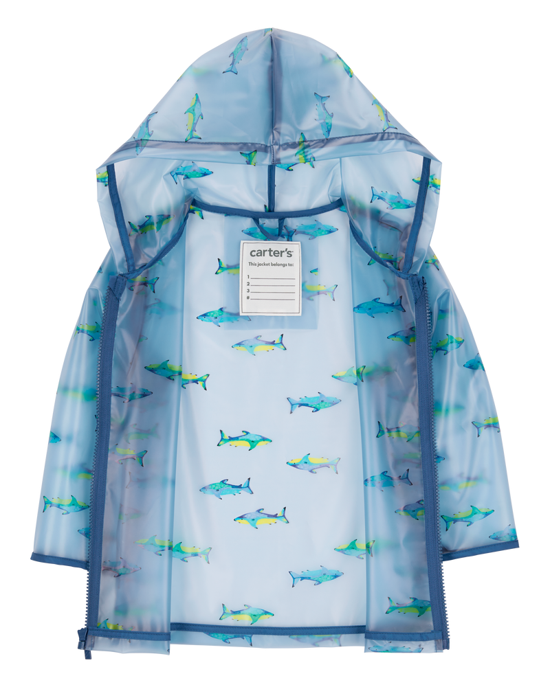 Toddler Shark Translucent Rain Jacket - Blue, image 2 of 3 slides