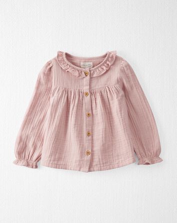 Toddler Organic Cotton Gauze Button-Front Top in Perfect Pink, 