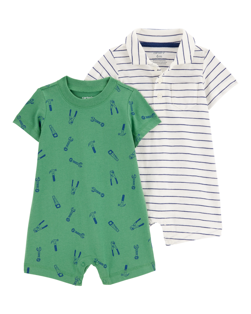 Baby 2-Pack Cotton Rompers, image 1 of 4 slides