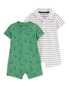 Baby 2-Pack Cotton Rompers, image 1 of 4 slides