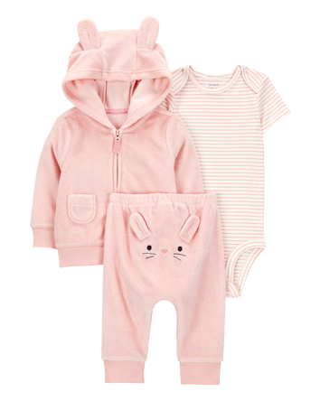 Baby 3-Piece Bunny Little Cardigan Set - Pink, 