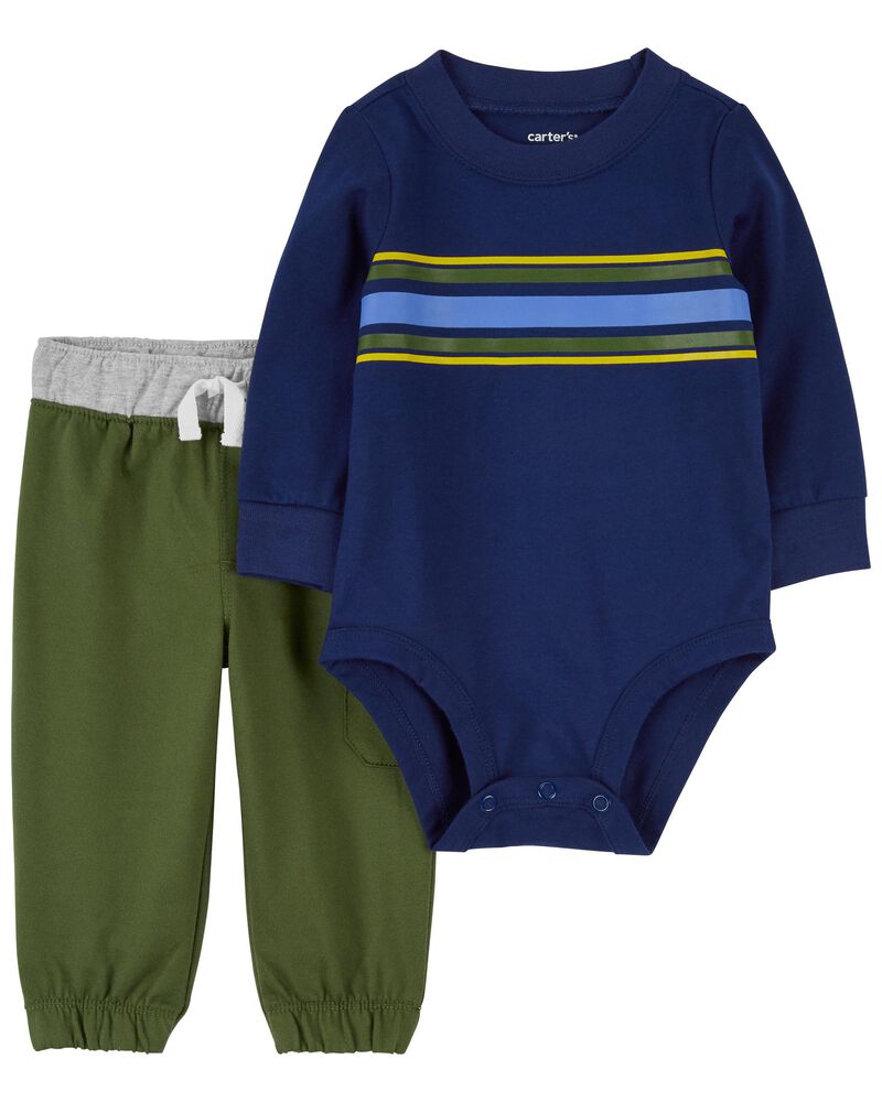 Baby 2-Piece Striped Bodysuit Pant Set, image 1 of 4 slides