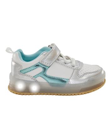 Toddler Light Up Metallic Sneakers - Silver/Aqua, 