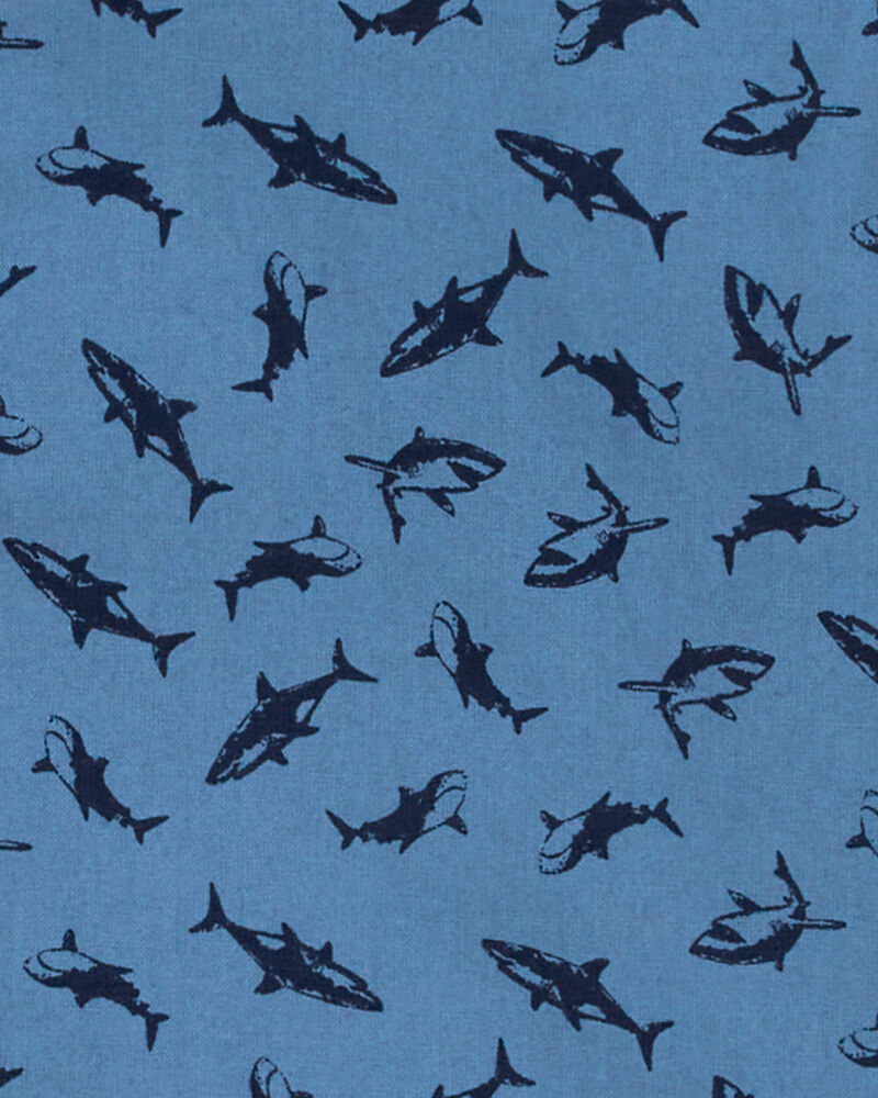 Toddler Shark Print Button-Front Short Sleeve Shirt, image 2 of 2 slides