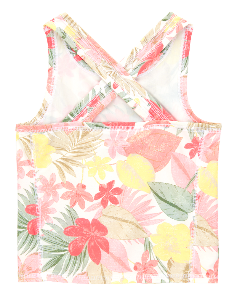 Kid 2-Piece Floral Active Racerback Tank & Flowy Layered Flip Short Set - Pink/Yellow, image 4 of 8 slides