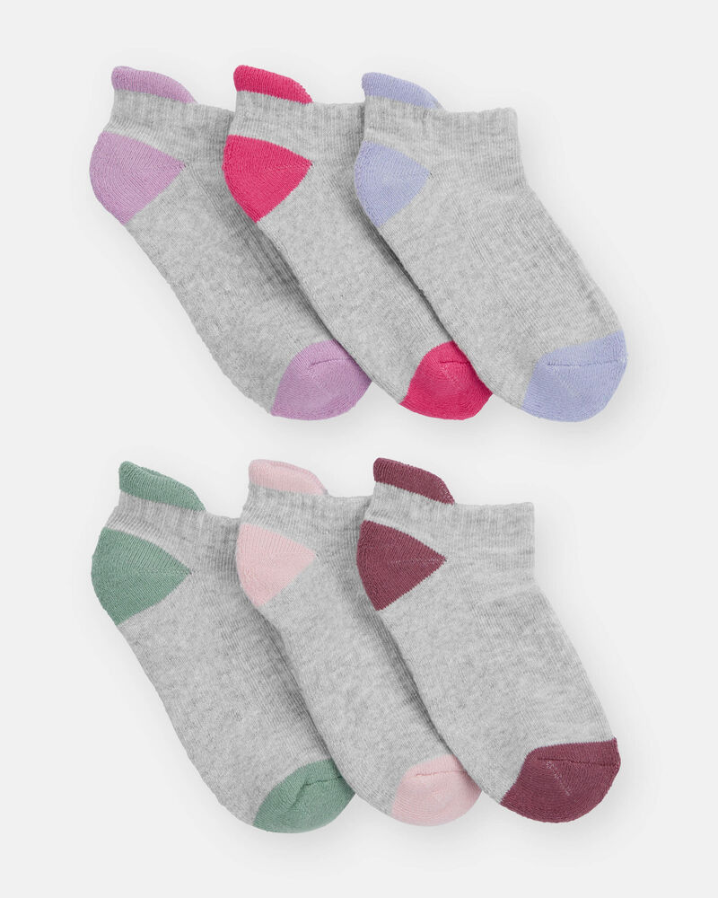 Girls 6-Pack No Show Socks - Grey, image 1 of 2 slides