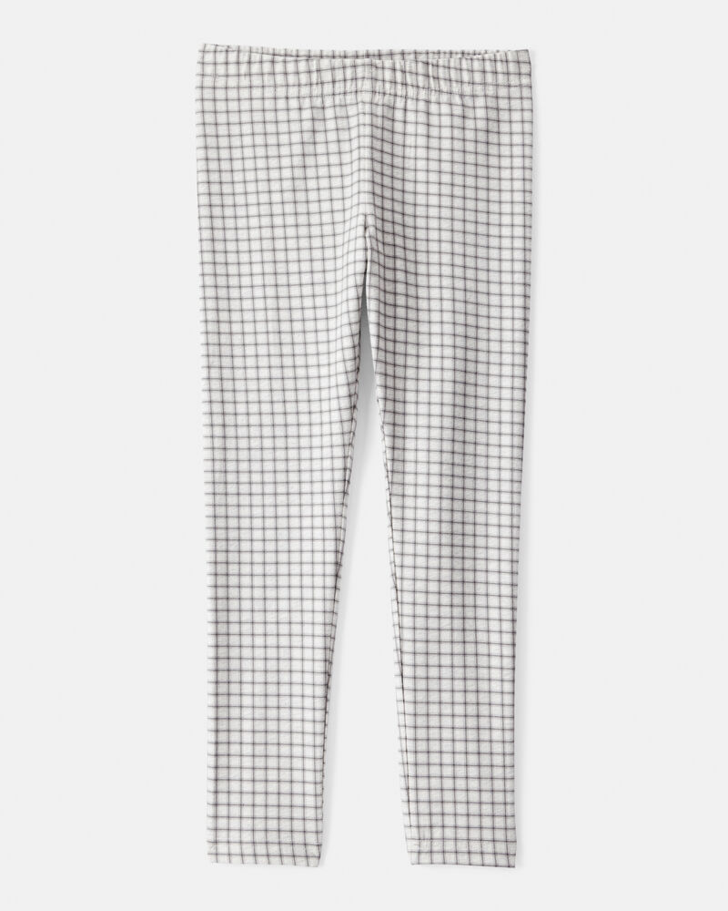 Girls Plaid Cotton Pull-On Stretch Leggings - Grey, image 1 of 4 slides
