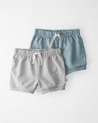 Toddler 2-Pack Organic Cotton Shorts in Heather Grey & Blue Creek, image 1 of 3 slides