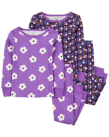 Toddler 4-Piece Flowers 100% Snug Fit Cotton Pajamas, 