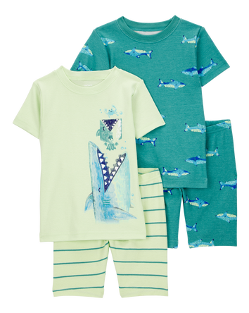 Toddler Shark Print Snug Fit Cotton 4-Piece Pajamas, 