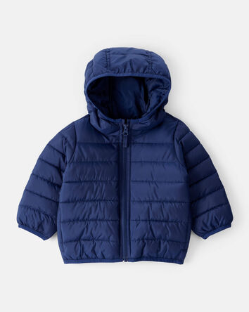Baby Hooded Puffer Jacket - Navy Blue, 