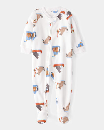 Toddler 1-Piece Woodland Creatures Fleece Footie Pajamas - Ivory, 