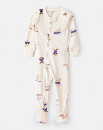 Baby Girl Snow Animals Loose Fit Long-Sleeve 2-Way Zip 1-Piece Pajamas - Ivory, 