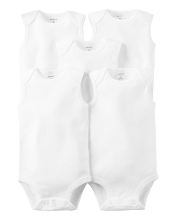 Baby 5-Pack Sleeveless Bodysuits - White, 