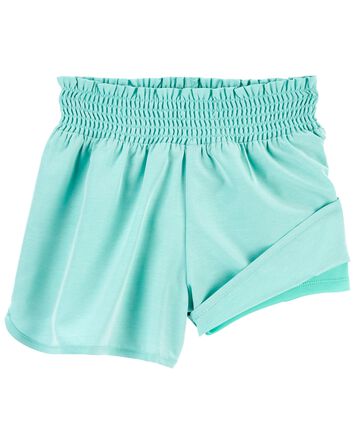 Kid Smocked Shorts in Moisture Wicking Active Fabric, 