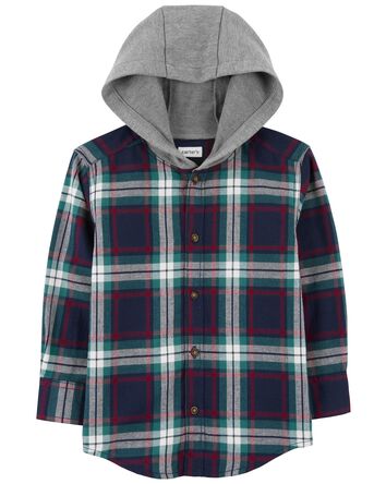 Baby Hooded Flannel Button-Front Shirt, 