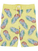 Yellow - Kid Pineapple Print Swim Trunks