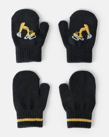 Toddler Boy 2-Pack Construction Winter Mittens - Black, 