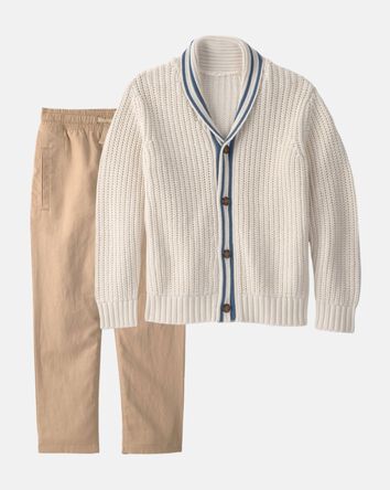 Boys 2-Piece Cardigan Sweater & Pant Set - Brown, 