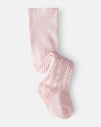 Baby Girl Cable Knit Tights - Pink, 