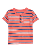 Baby Striped Cotton Short-Sleeve Henley - Orange, image 1 of 3 slides