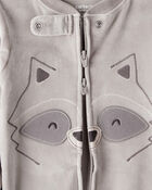 Baby Boy Raccoon Velour Long-Sleeve Loose Fit 1-Piece Pajamas - Grey, image 2 of 4 slides