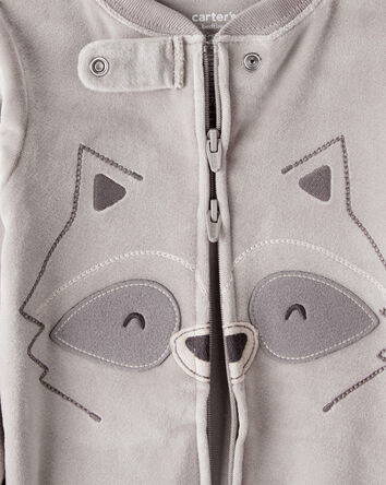 Baby Boy Raccoon Velour Long-Sleeve Loose Fit 1-Piece Pajamas - Grey, 
