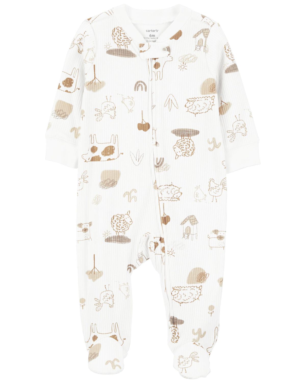 Baby Animals 2-Way Zip Cotton Blend Sleep & Play Pajamas