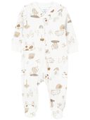 Ivory - Baby Animals 2-Way Zip Cotton Blend Sleep & Play Pajamas