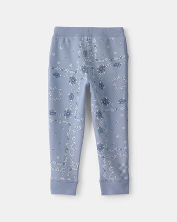 Toddler Girl Floral Drawstring Knit Joggers - Blue, 