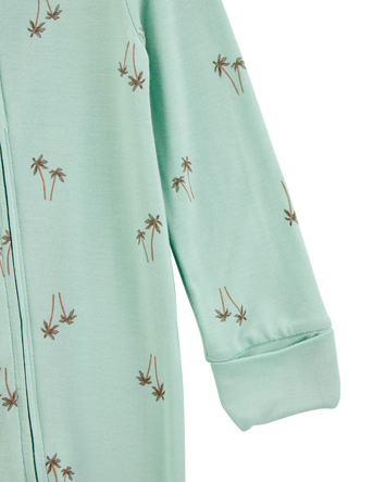 Baby Boy Palm Tree Print 2-Way Zip PurelySoft Convertible Foot Sleep & Play Pajamas - Mint, 