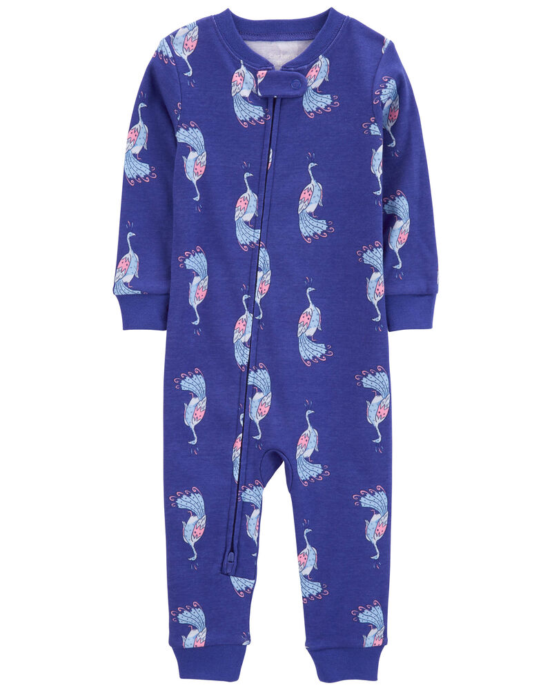 Baby 1-Piece Peacock 100% Snug Fit Cotton Footless Pajamas, image 1 of 5 slides