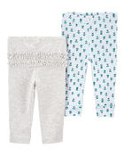 Baby 2-Pack Floral Pull-On Pants - Grey/Blue, image 1 of 10 slides