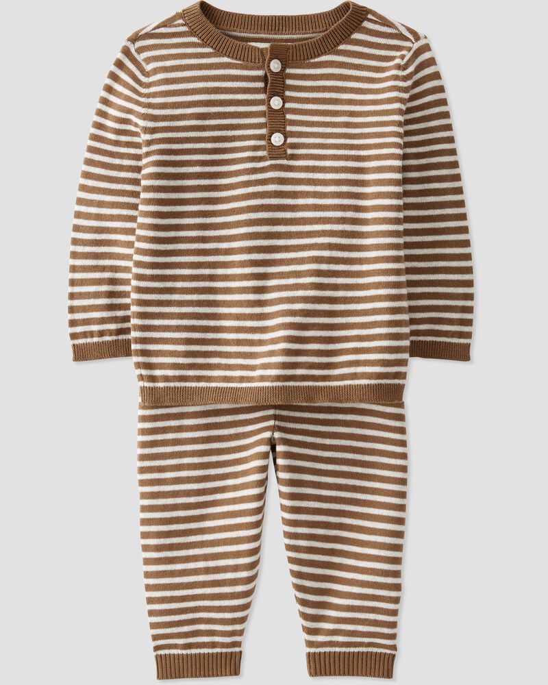 Baby Organic Cotton Brown Striped Sweater Knit Set, image 5 of 6 slides