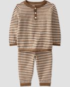 Baby Organic Cotton Brown Striped Sweater Knit Set, image 5 of 6 slides