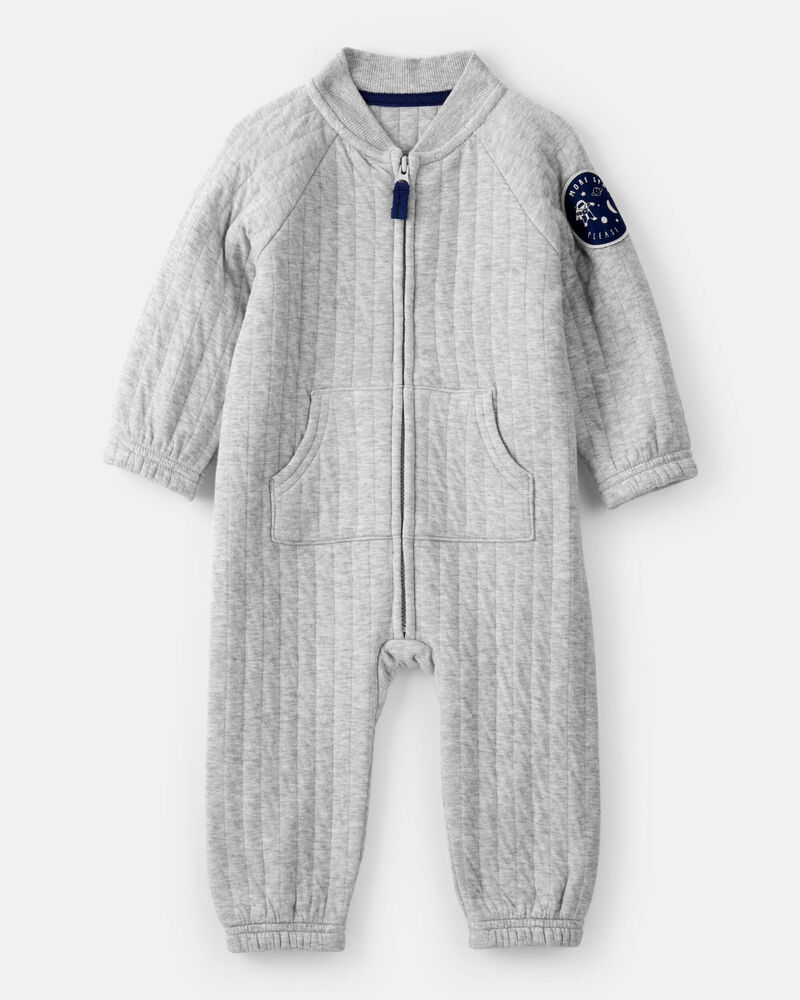 Baby Boy Space Quilted Long-Sleeve Jumpsuit - Gray, image 1 of 4 slides