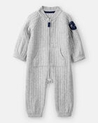 Baby Boy Space Quilted Long-Sleeve Jumpsuit - Gray, image 1 of 4 slides