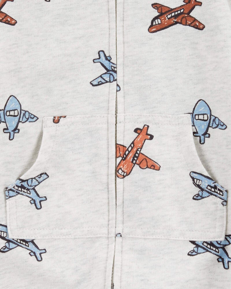 Baby Airplane Zip-Up Long-Sleeve Jumpsuit - Grey, image 2 of 3 slides