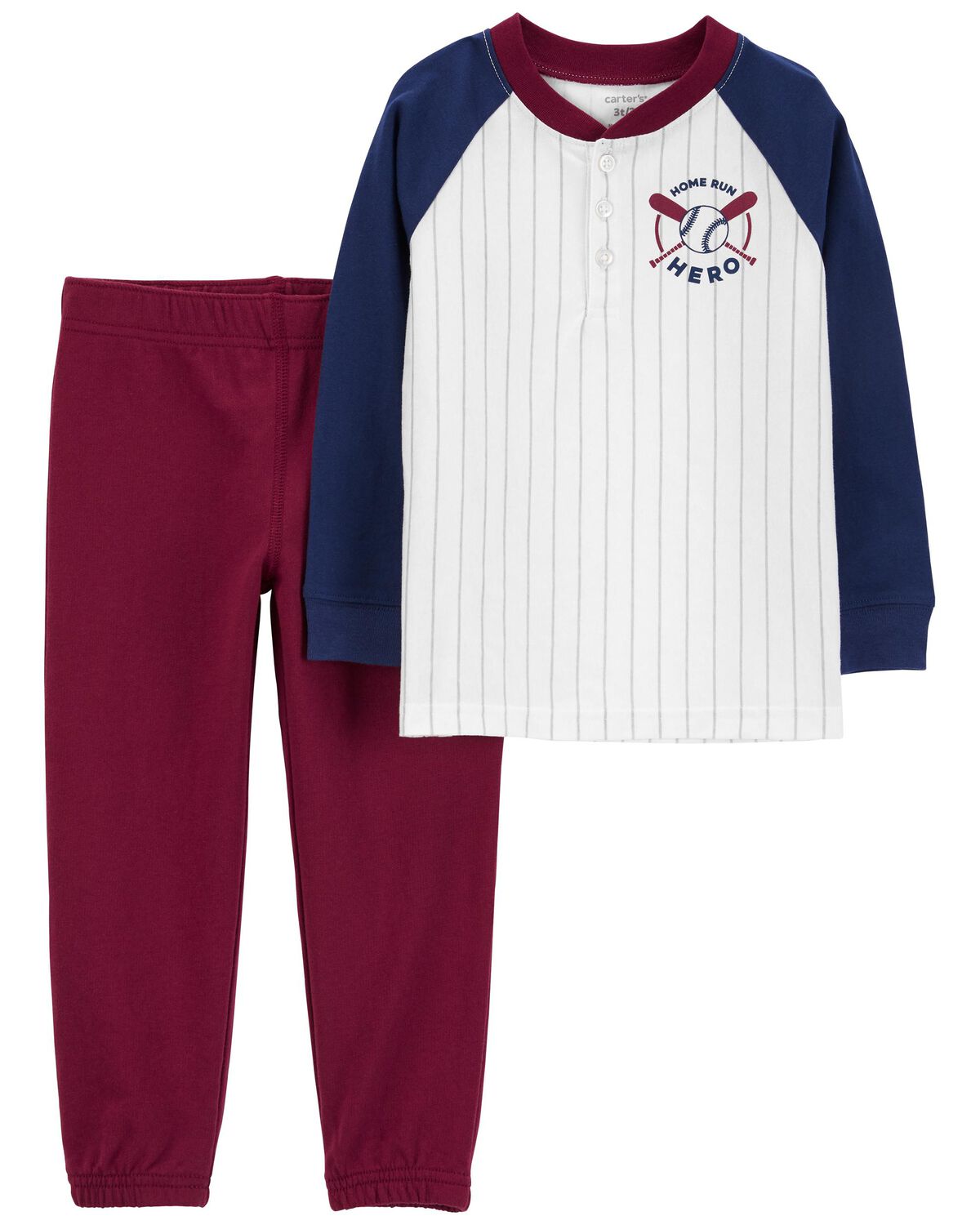 Navy/Burgundy Baby 2Piece Baseball Henley & Jogger Set